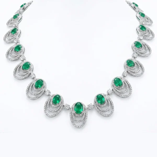 BGNK6758-2 18KW GR EM RBC NECKLACE