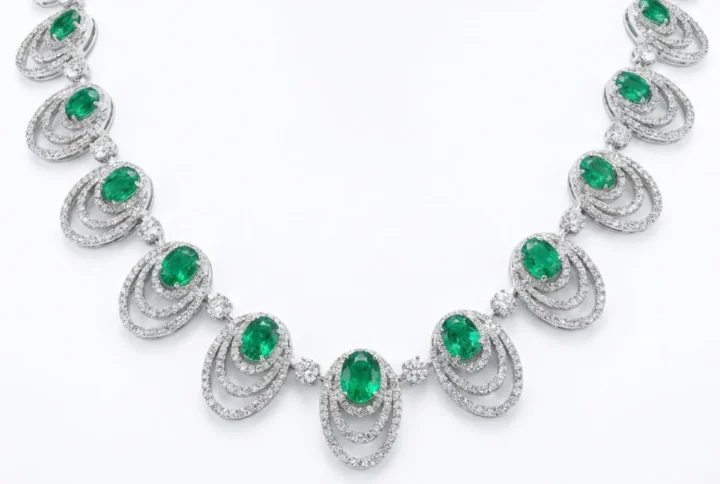 BGNK6758-2 18KW GR EM RBC NECKLACE