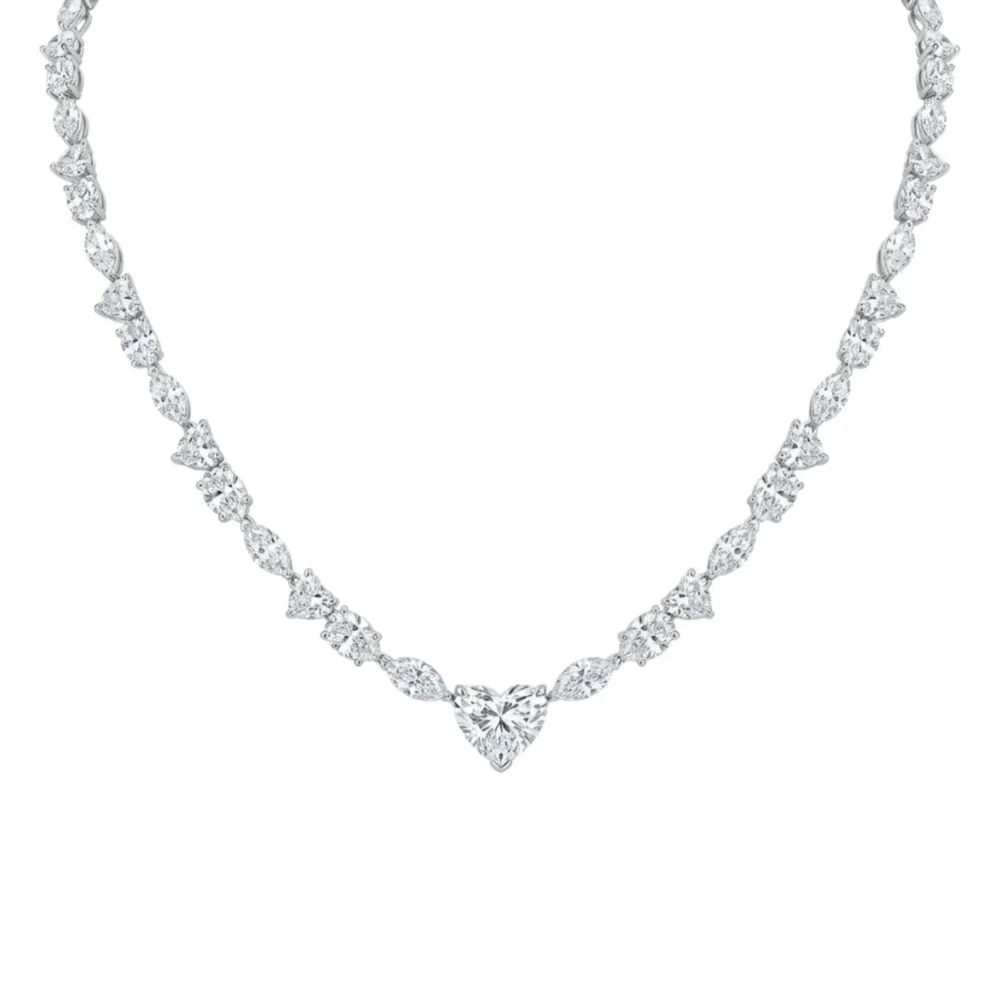 Amorette Heart Diamond Garland 18KW HRT OVL MQ Necklace