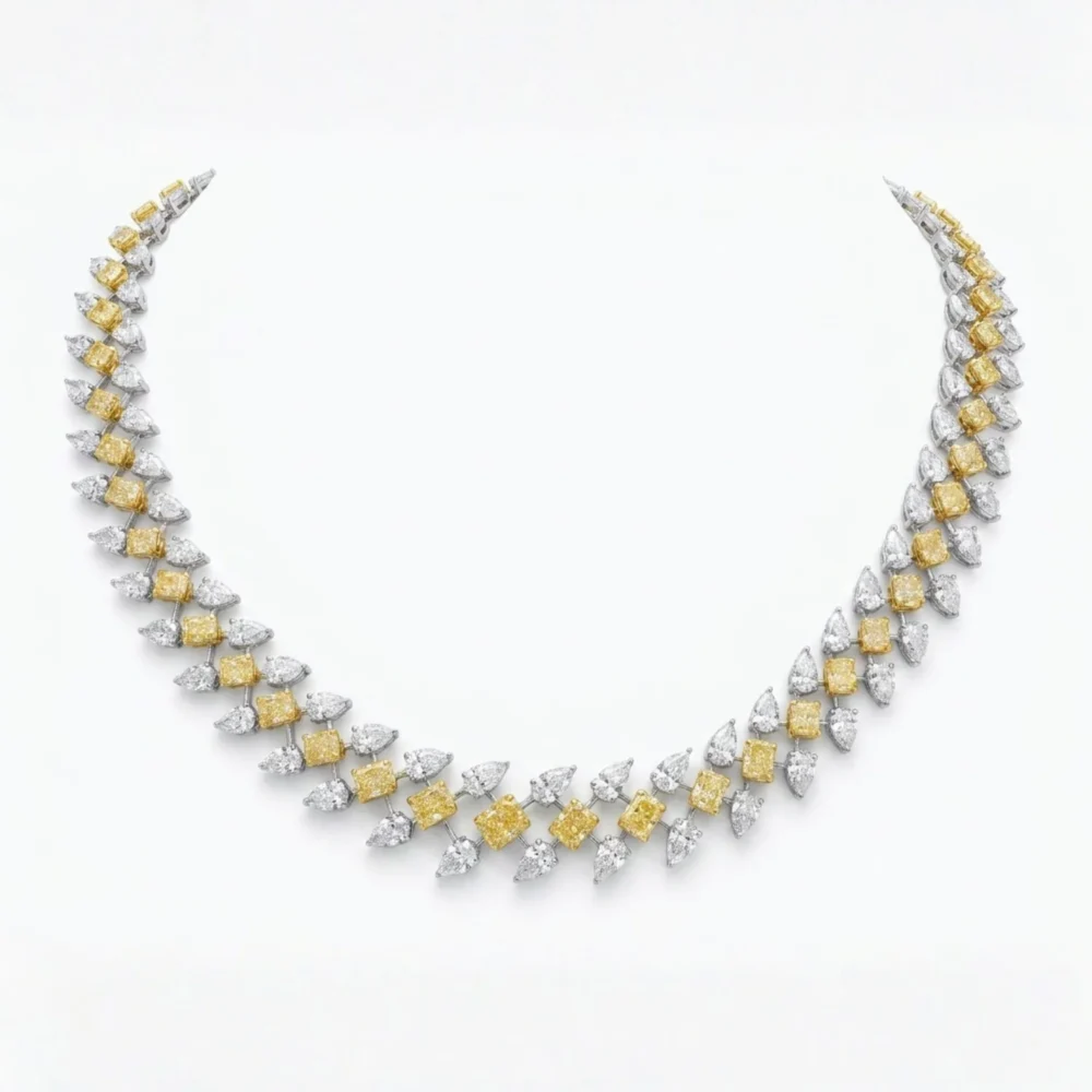 Aurivelle Yellow Diamond Leaf 18KWY PR RAD Necklace