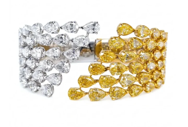 white bg - BGBN7423 - Solstice Dual-Tone Pear Diamond Cuff