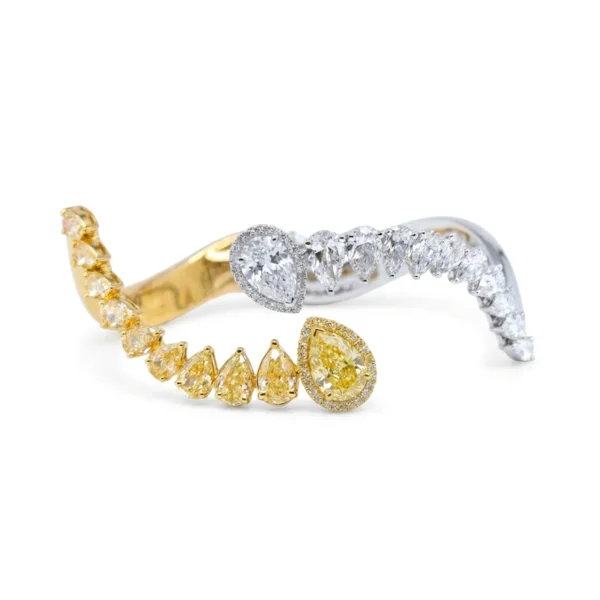 white bg - BGBN7867 - Golden Frost Pear Diamond Bangle