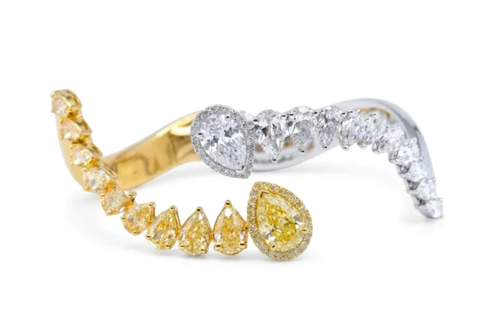 white bg - BGBN7867 - Golden Frost Pear Diamond Bangle