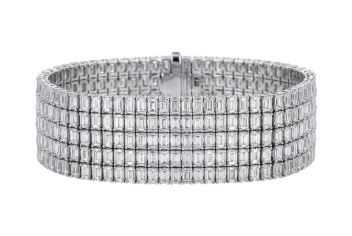 white bg - BGBR9488 - Grand Palais Five-Row Emerald-Cut Diamond Bracelet